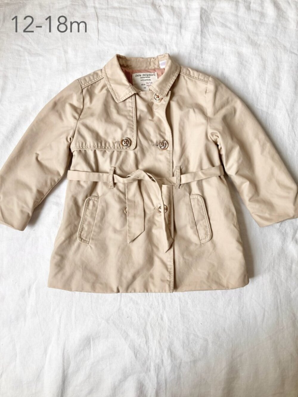 💙2/$25 Zara 12-18 Months Toddler Baby Beige Trench Coat Fall Minimal Classic